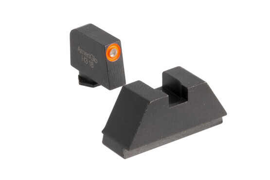 AmeriGlo suppressor height night sights for all Glock models except 42 and 43 with blacked out rear and hi-vis orange outlined green front sight